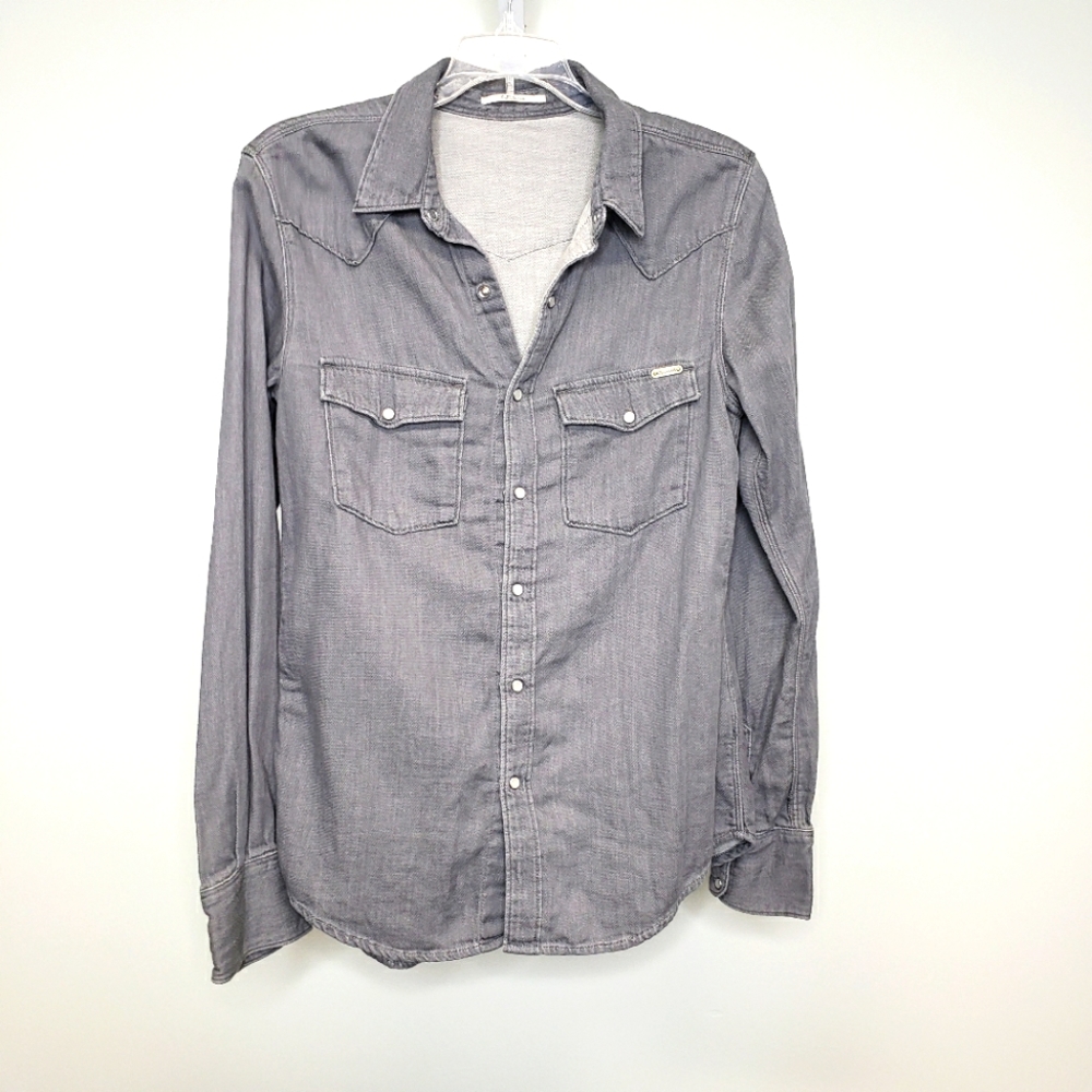 Aquaverde 100% Cotton Button Up in Grey Light Used Size Large